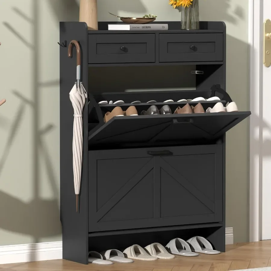 Storage & Organization - Black Shoe Cabinet with 2 Flip