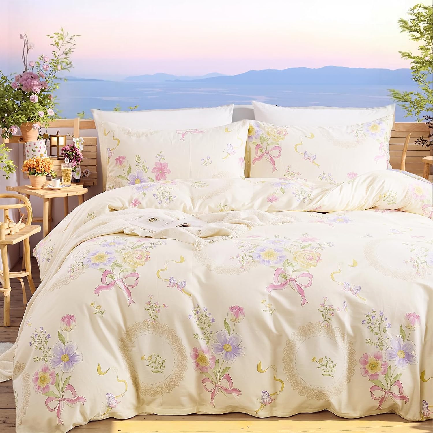 Floral Duvet Cover Queen/King  - đánh giá và giá Aesthetic Floral Duvet Cover
