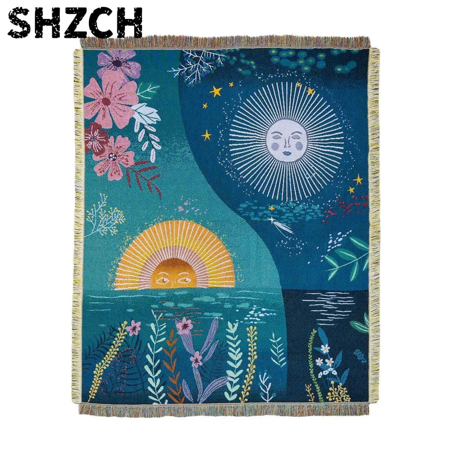 Celestial Sun Moon Woven Tapes - đánh giá và giá Boho Throw Blanket Fringe