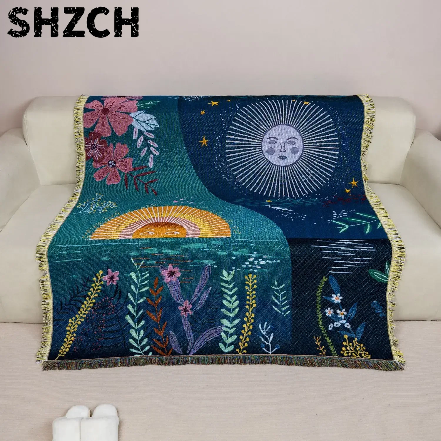 Celestial Sun Moon Woven Tapes - đánh giá và giá Boho Throw Blanket Fringe