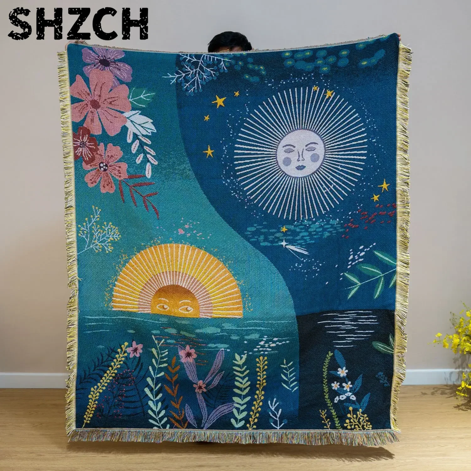 Celestial Sun Moon Woven Tapes - đánh giá và giá Boho Throw Blanket Fringe