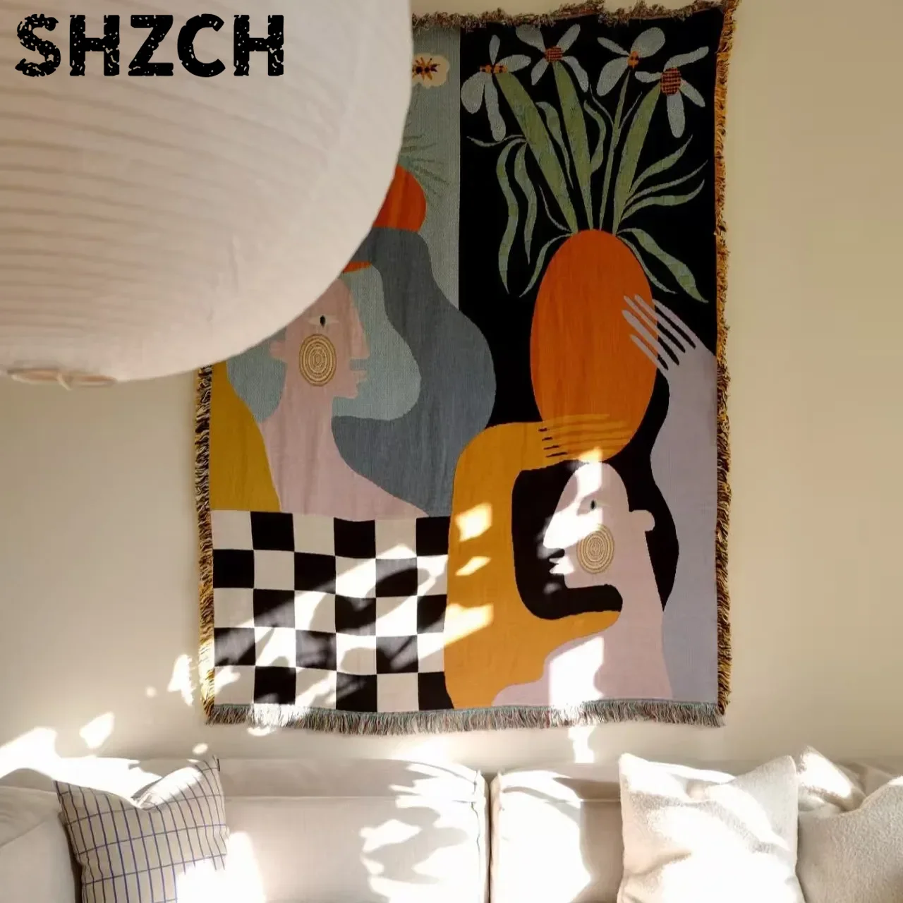 Modern Abstract Art Tapestry B - đánh giá và giá Boho Throw Blanket Fringe