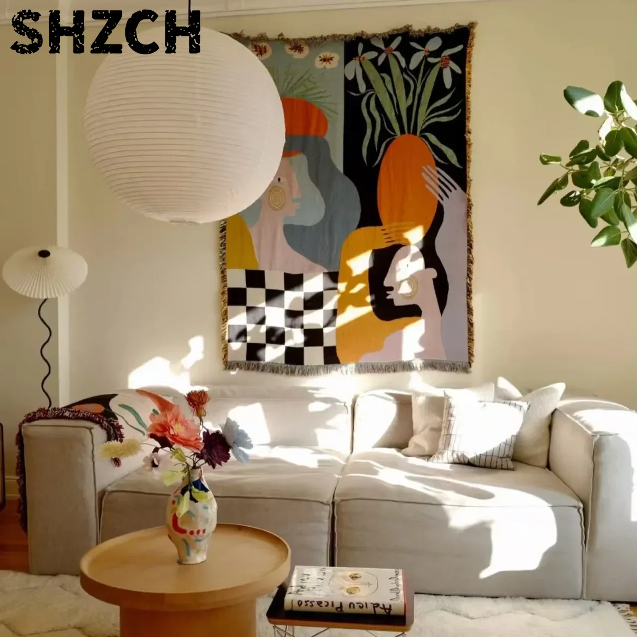 Modern Abstract Art Tapestry B - đánh giá và giá Boho Throw Blanket Fringe